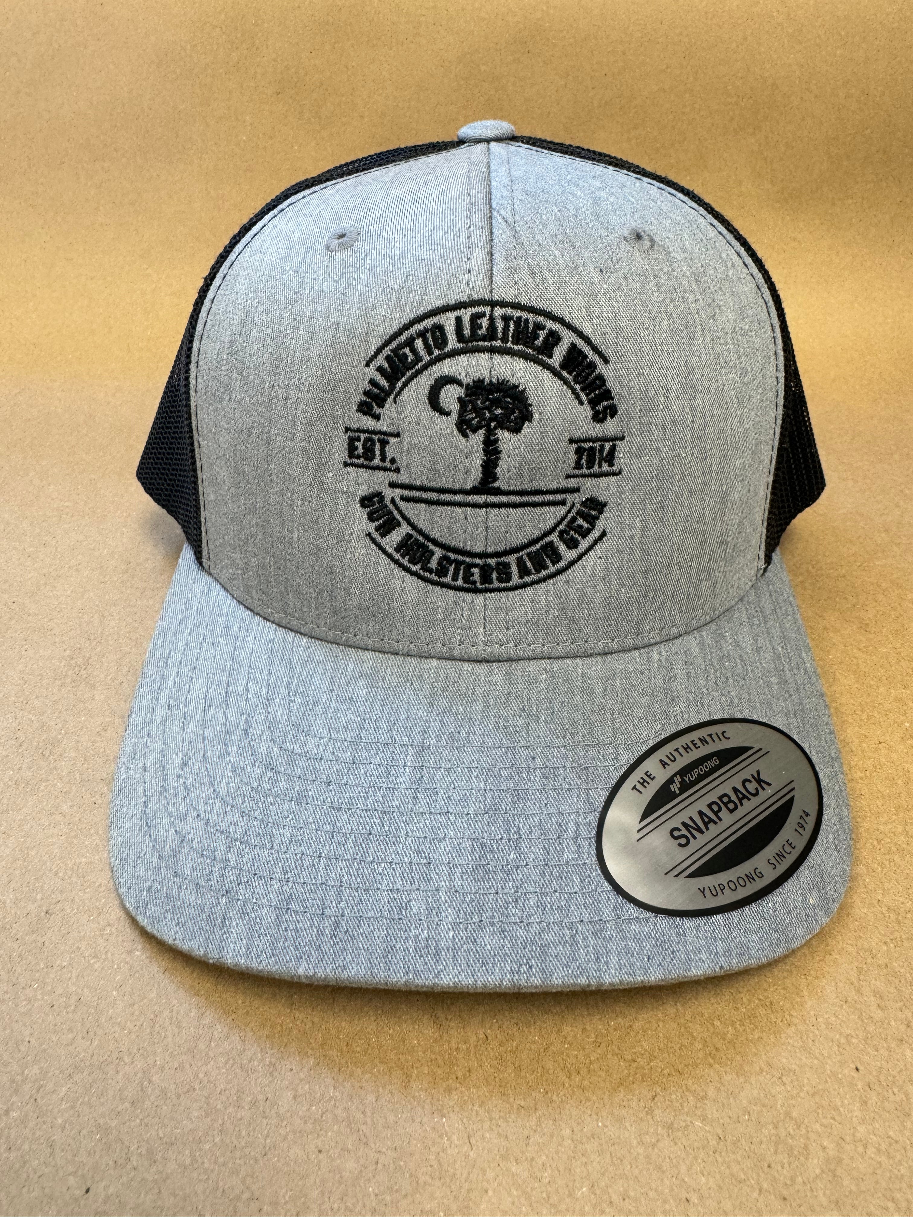 Gray/Black Embroidered Logo Truckers Hat | Palmetto Leather